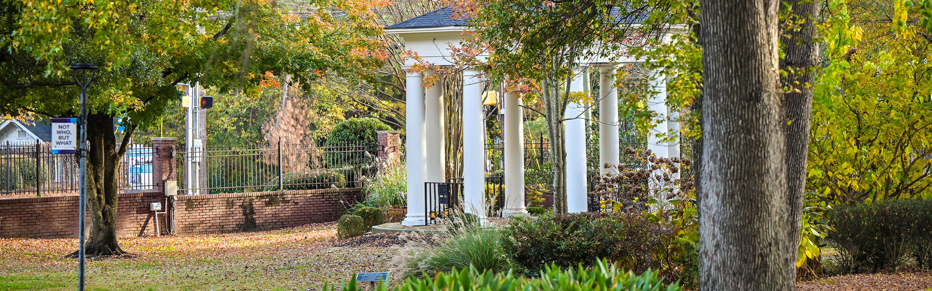 Columbia College historic columns on a beautiful fall day